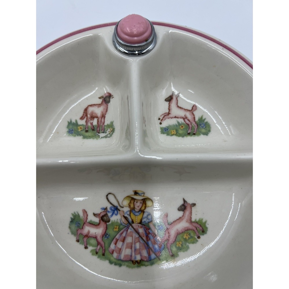 Vintage Baby  Dish 1944 Bartsch Mfg. Co. Ceramic/Chrome Original Lid Bakelite